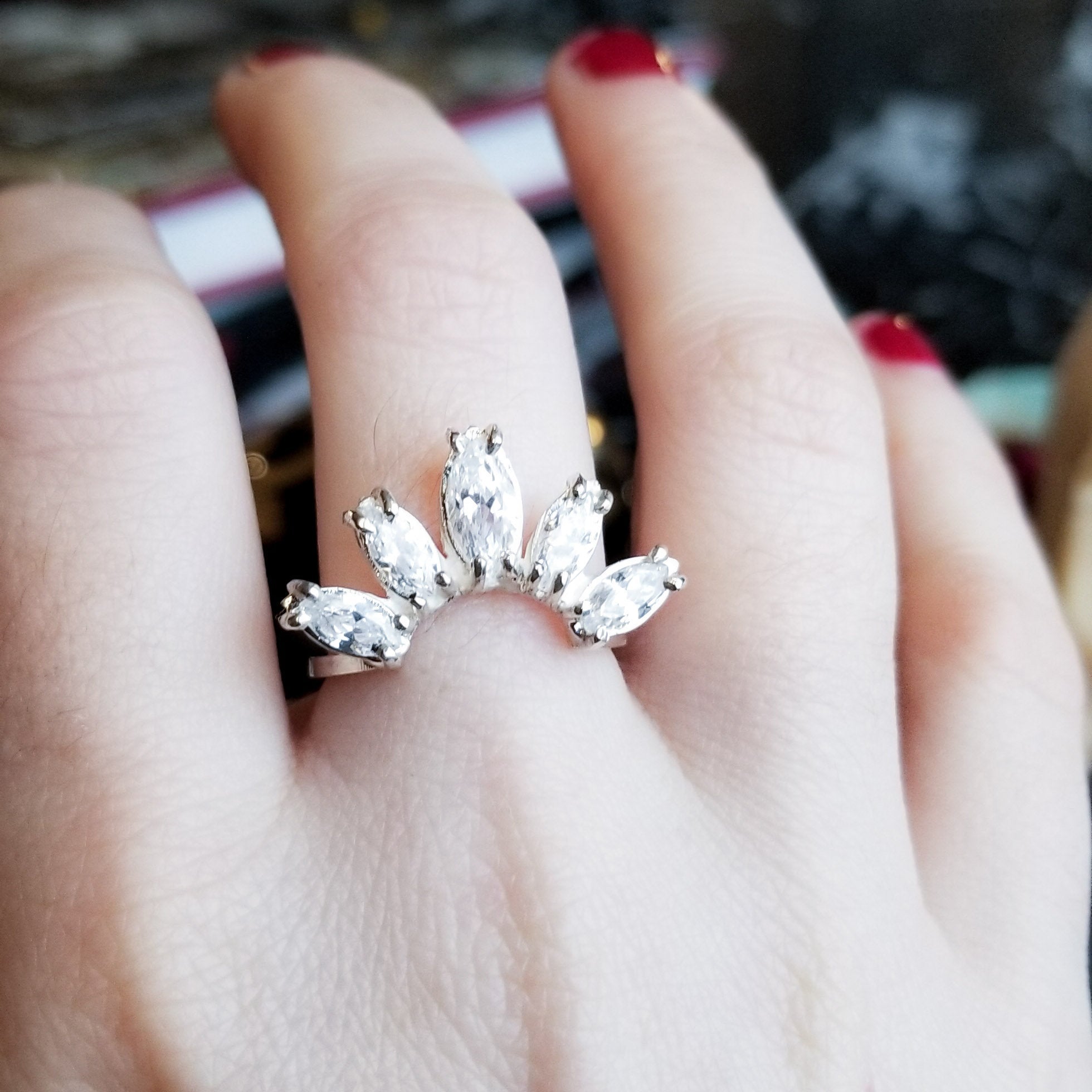 Marquise Cz Curved Ring - Gemstone Engagement Ring - Inchoo Bijoux