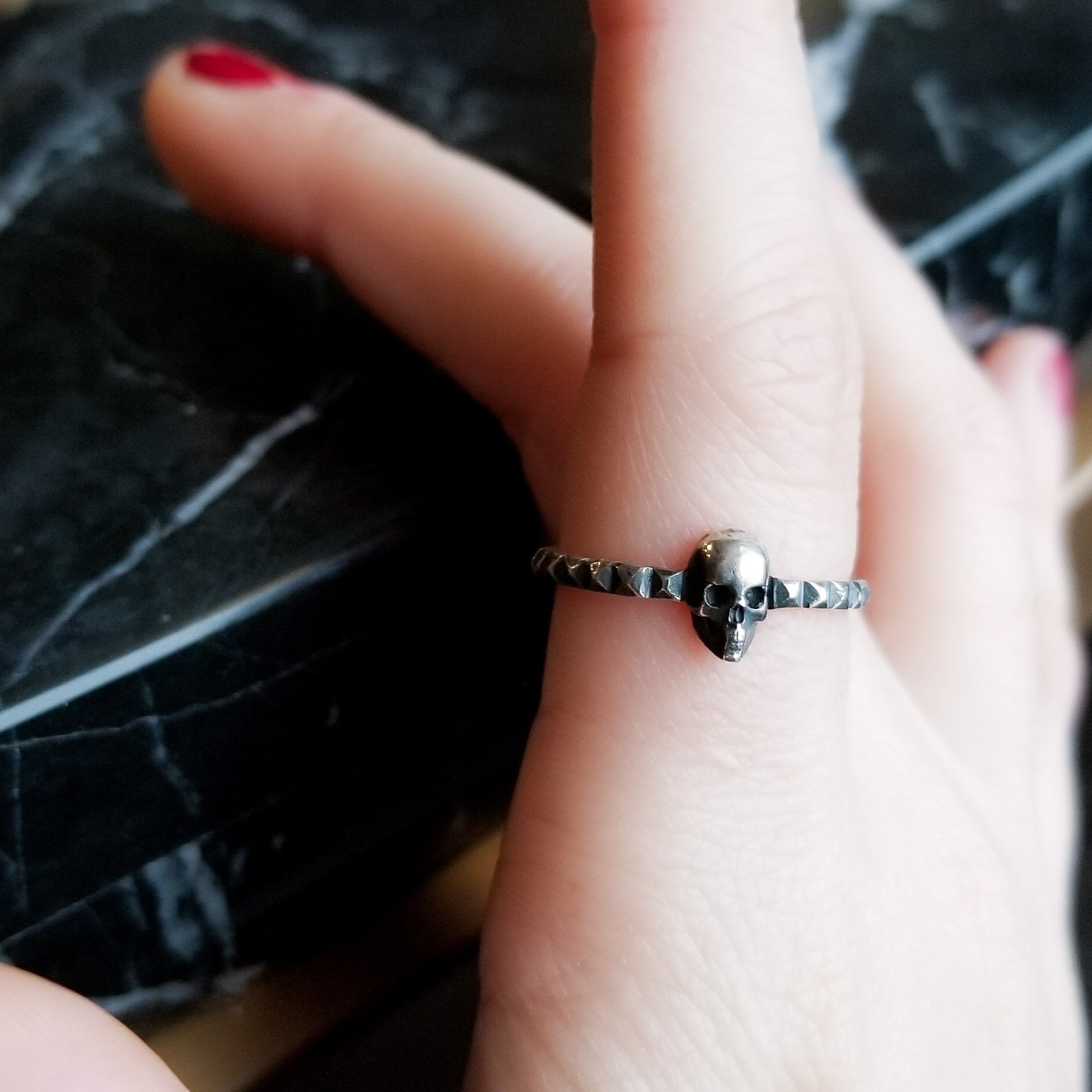 Studded Tiny Rocker Skull Ring - Inchoo Bijoux