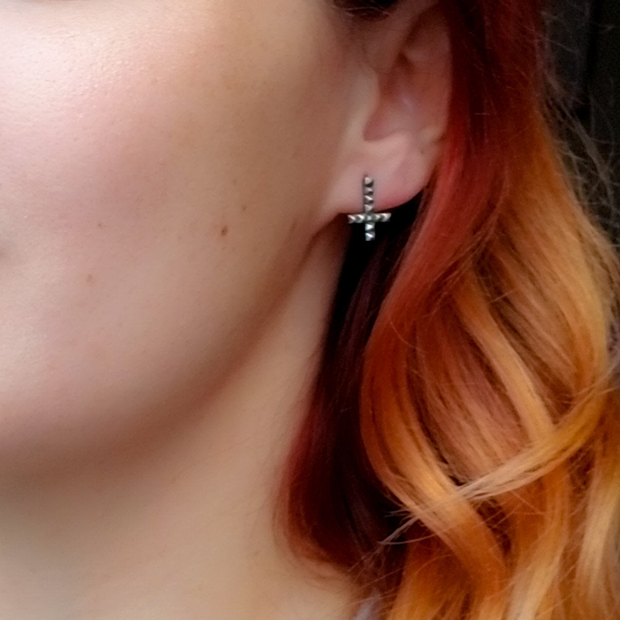 Inverted Studded Cross Small Earrings - Inchoo Bijoux
