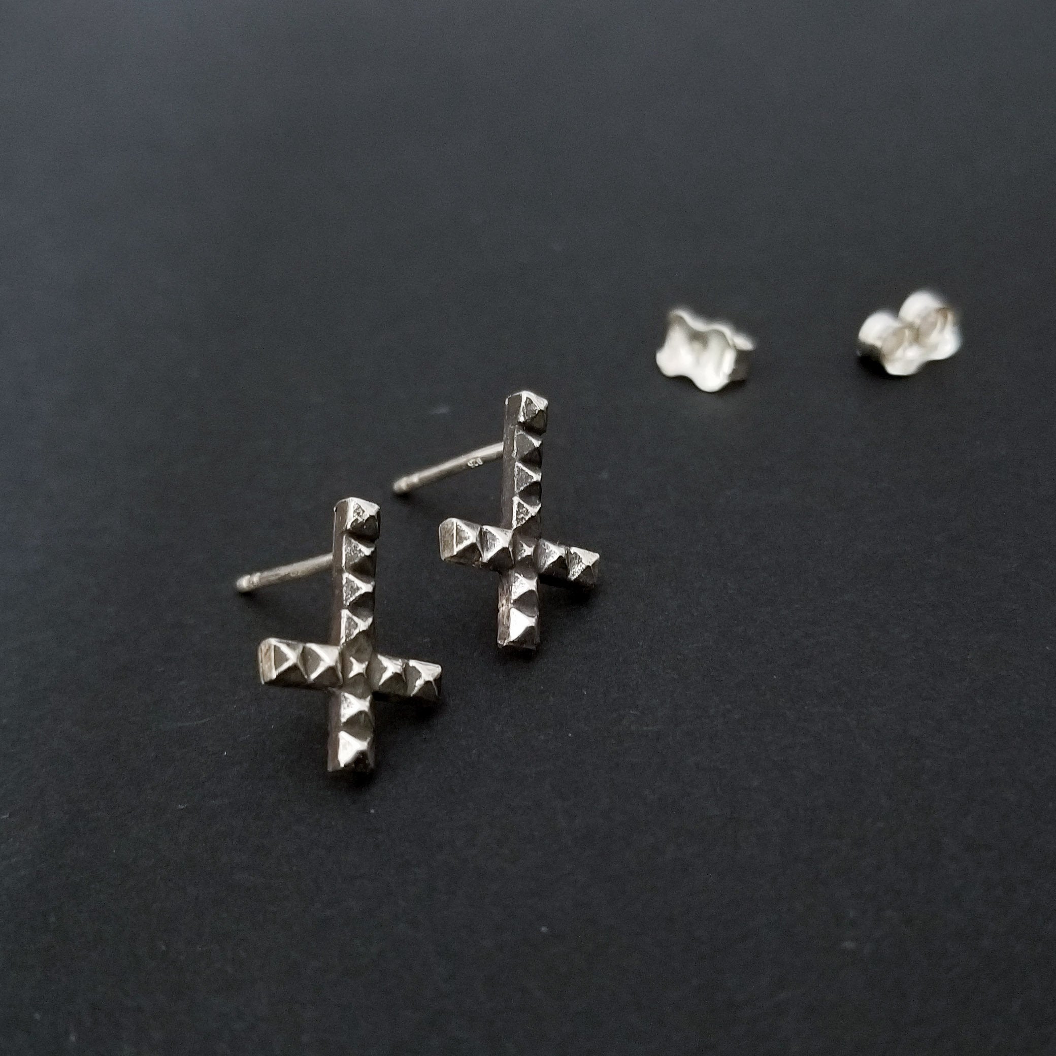 Inverted Studded Cross Small Earrings - Inchoo Bijoux