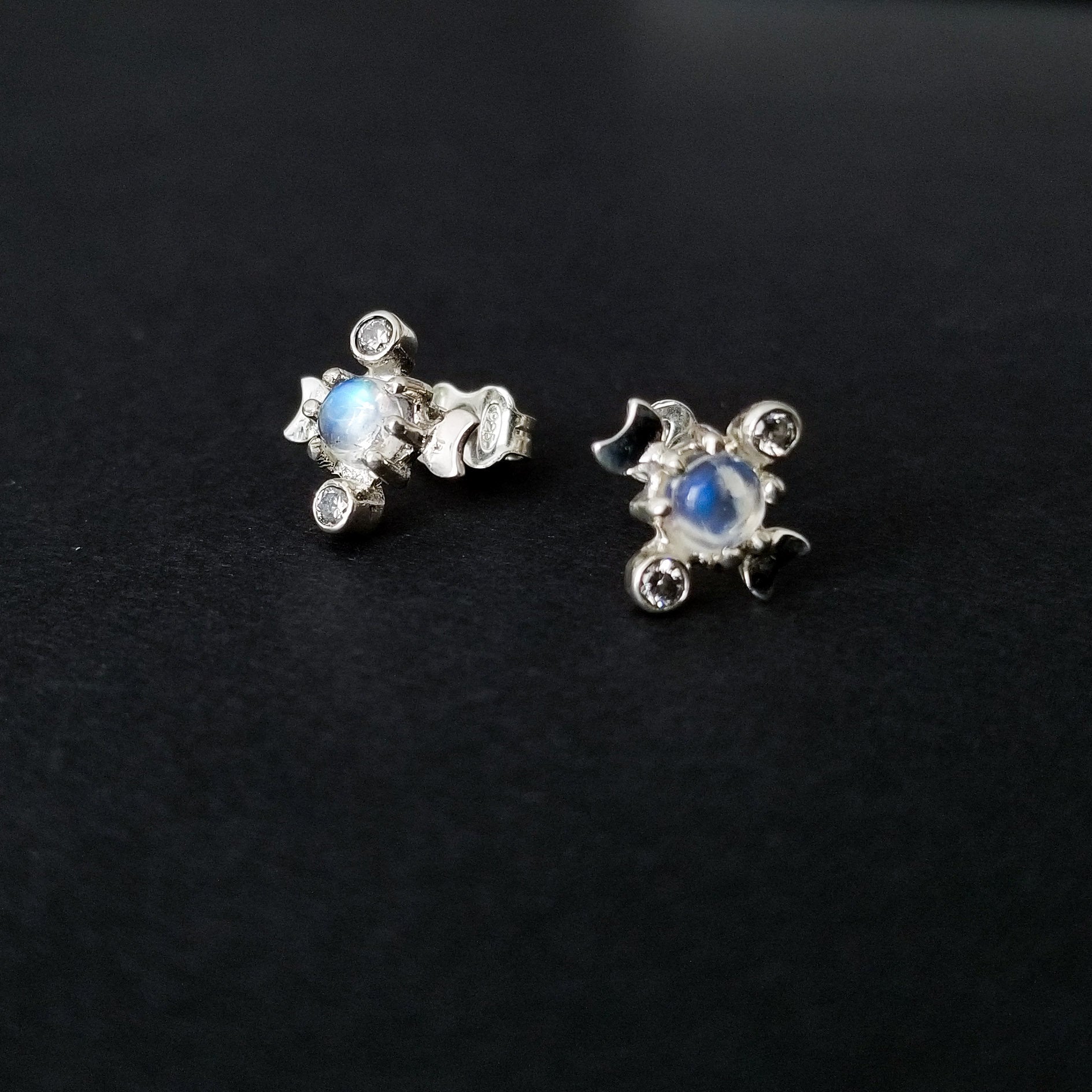 Rainbow Moonstone Moon Phase Earrings - Inchoo Bijoux