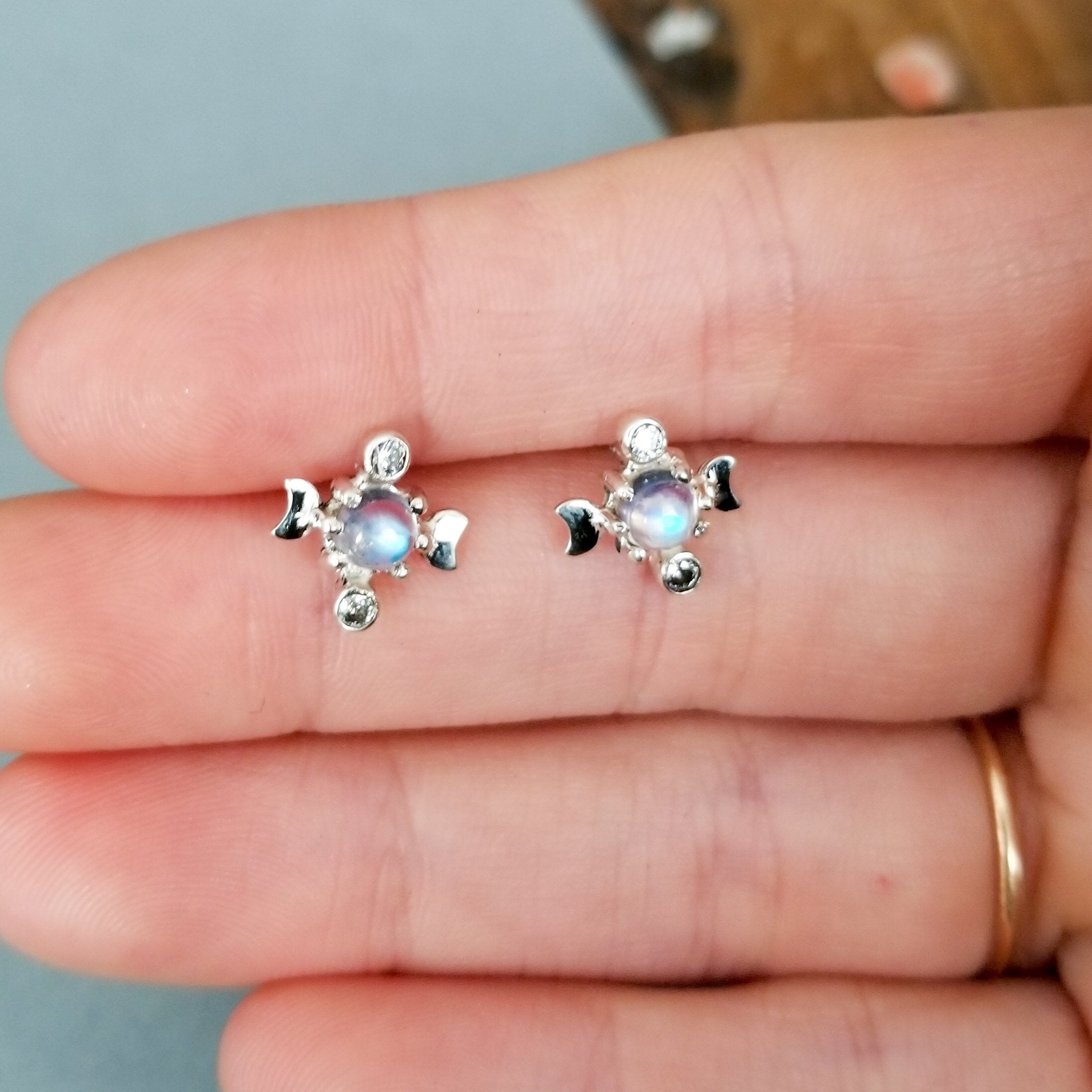 Rainbow Moonstone Moon Phase Earrings - Inchoo Bijoux
