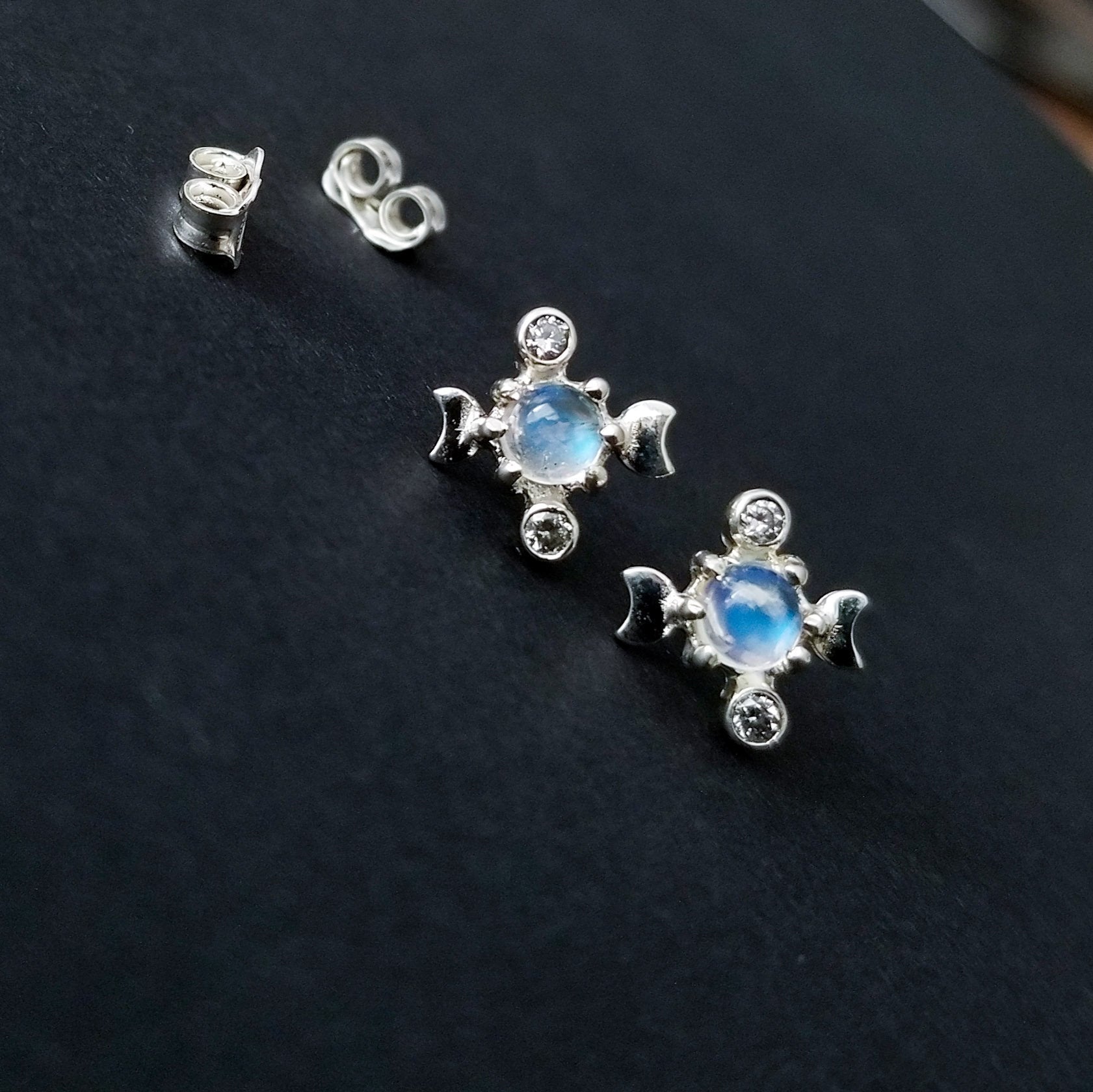 Rainbow Moonstone Moon Phase Earrings - Inchoo Bijoux