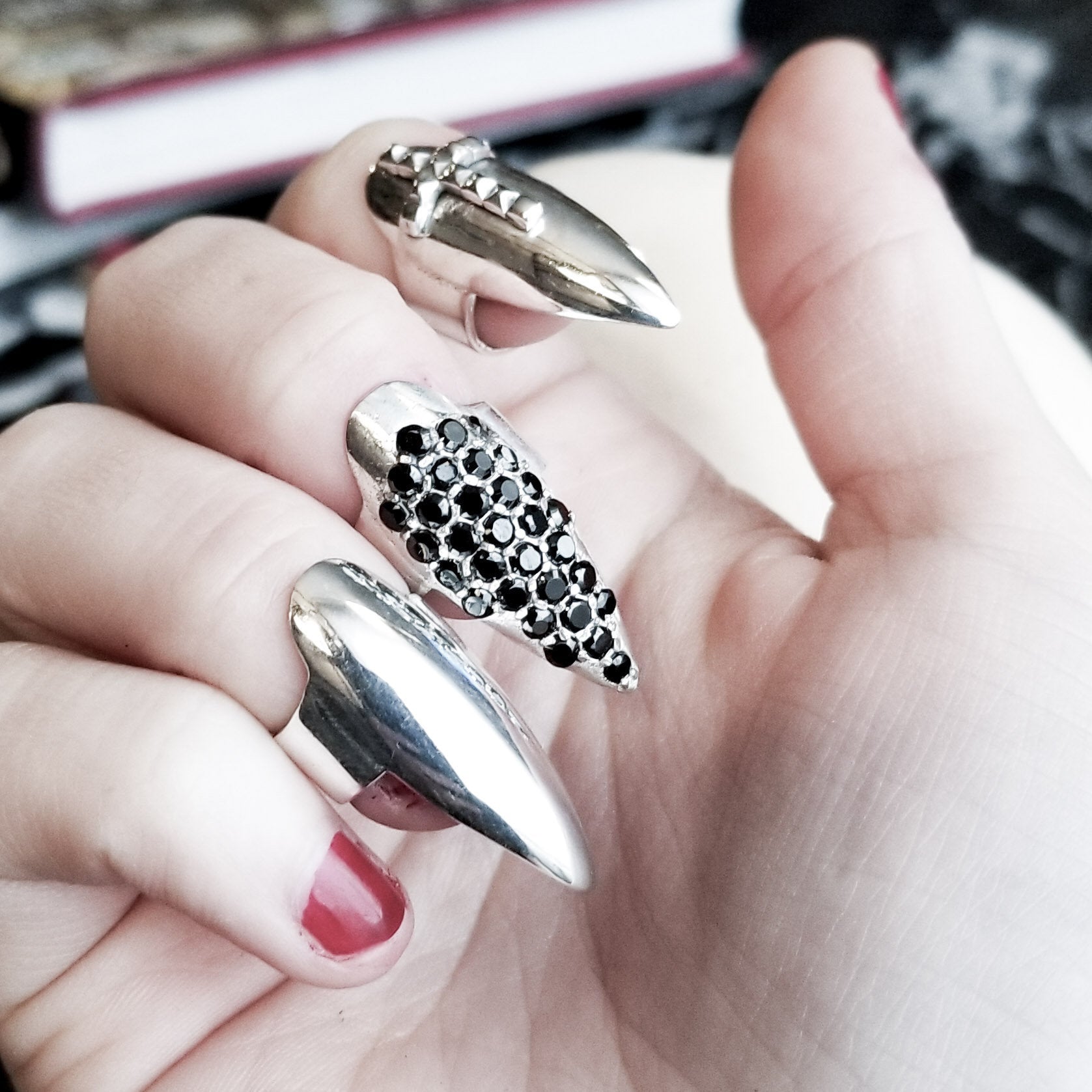 Studded Cross Stiletto Midi Fake Nail Ring Claw - Inchoo Bijoux