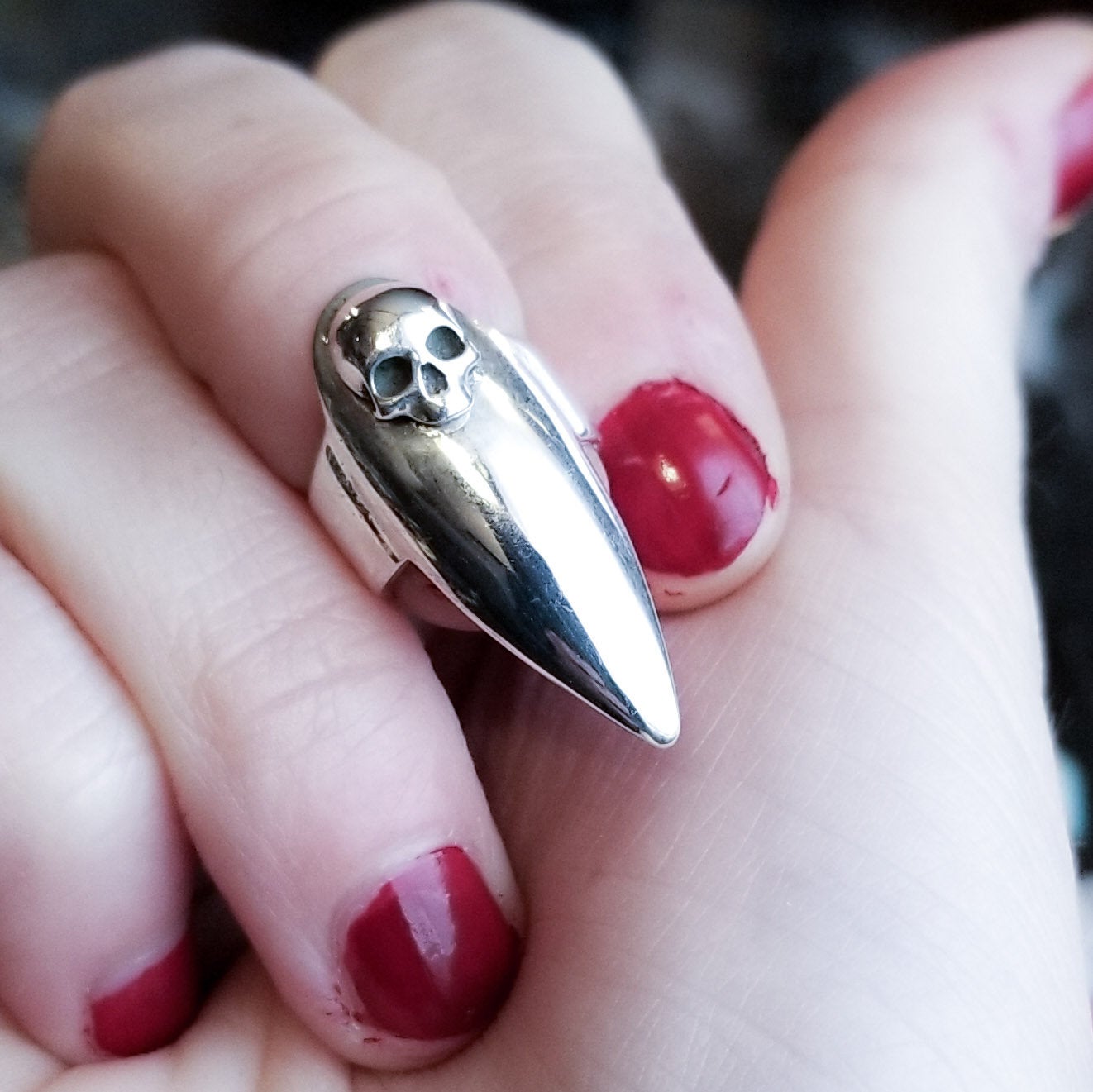 Skull Stiletto Midi Fake Nail Ring - Inchoo Bijoux