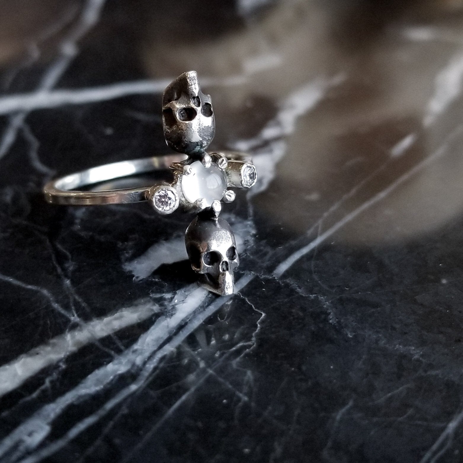 White Moonstone Skull Ring-Ring-Inchoo Bijoux-Inchoo Bijoux