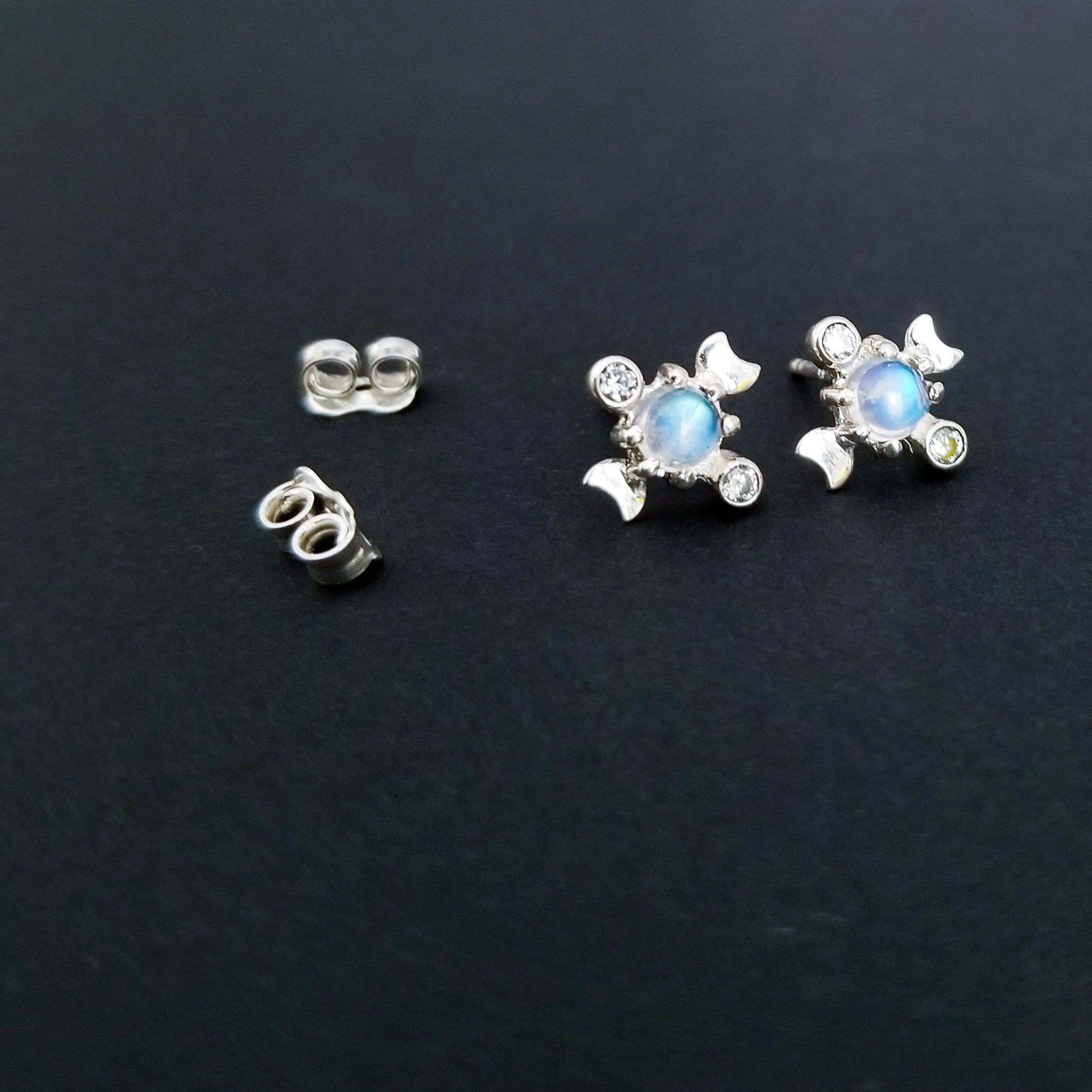 Rainbow Moonstone Moon Phase Earrings - Inchoo Bijoux