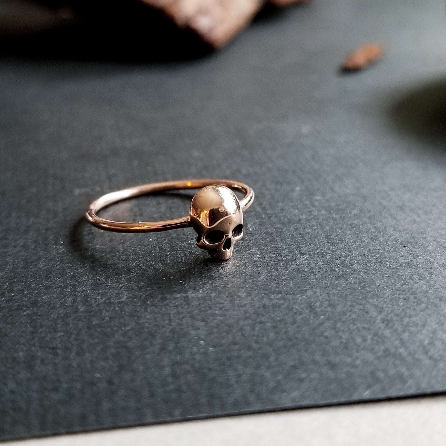 14k Rose Gold Small Skull Engagement Ring - Inchoo Bijoux