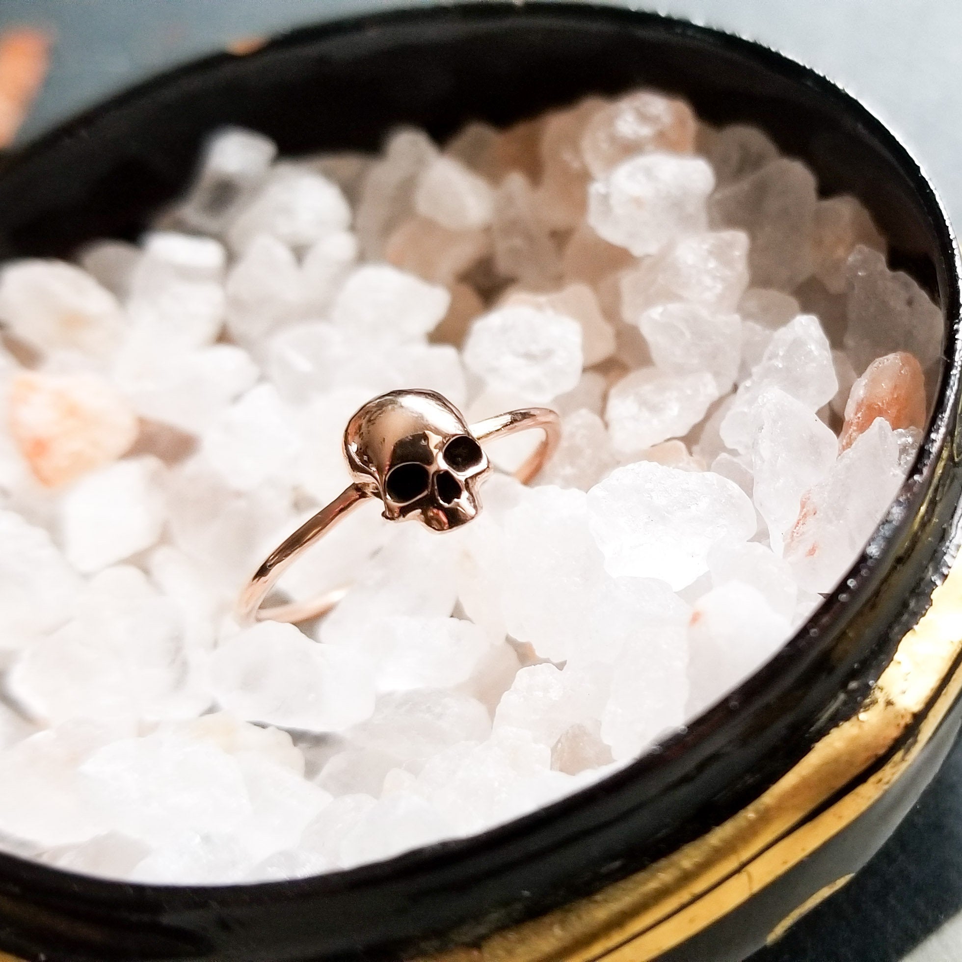 14k Rose Gold Small Skull Engagement Ring - Inchoo Bijoux
