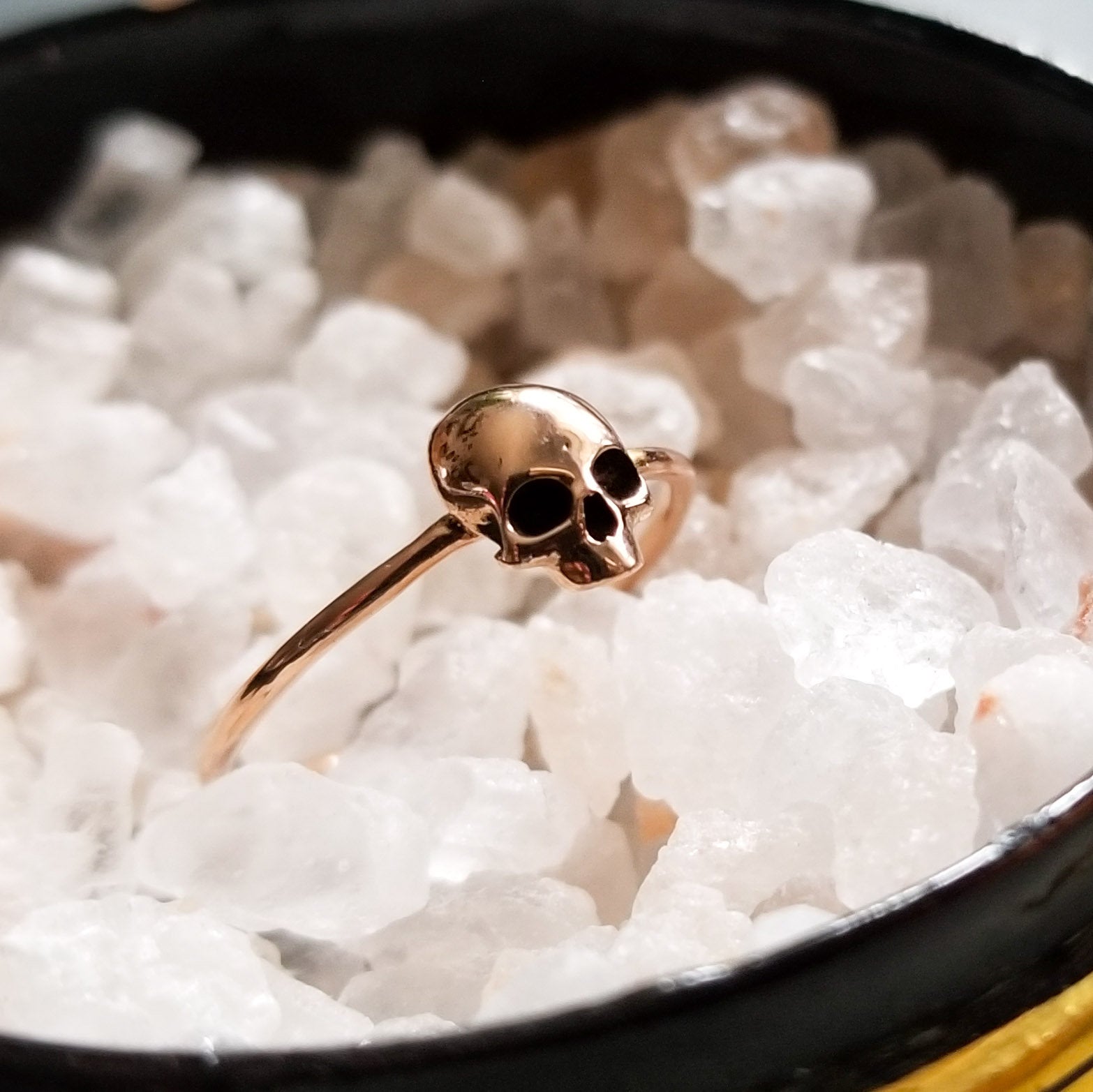 14k Rose Gold Small Skull Engagement Ring - Inchoo Bijoux