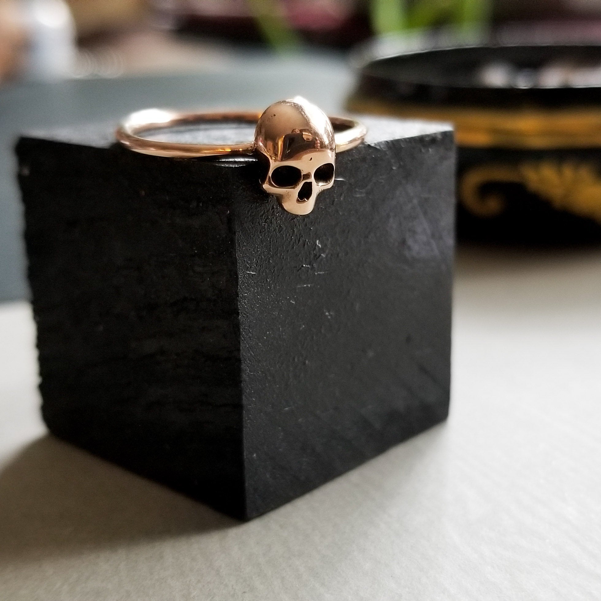 14k Rose Gold Small Skull Engagement Ring - Inchoo Bijoux