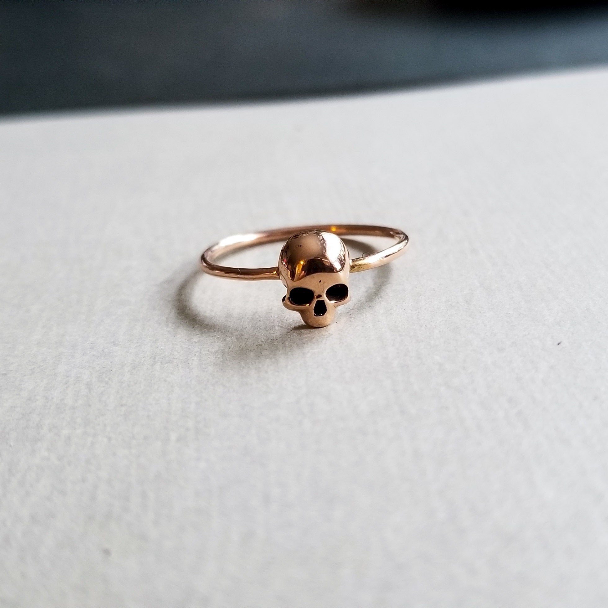 14k Rose Gold Small Skull Engagement Ring - Inchoo Bijoux
