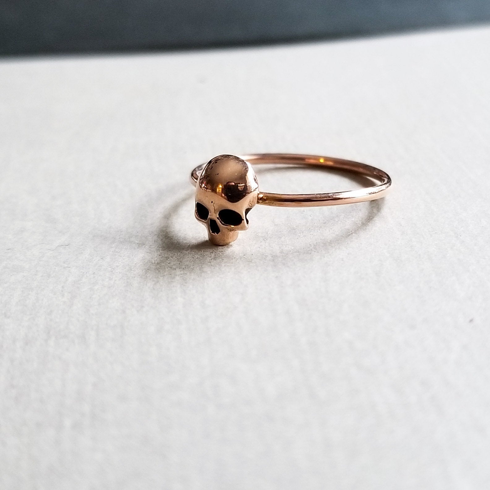 14k Rose Gold Small Skull Engagement Ring - Inchoo Bijoux
