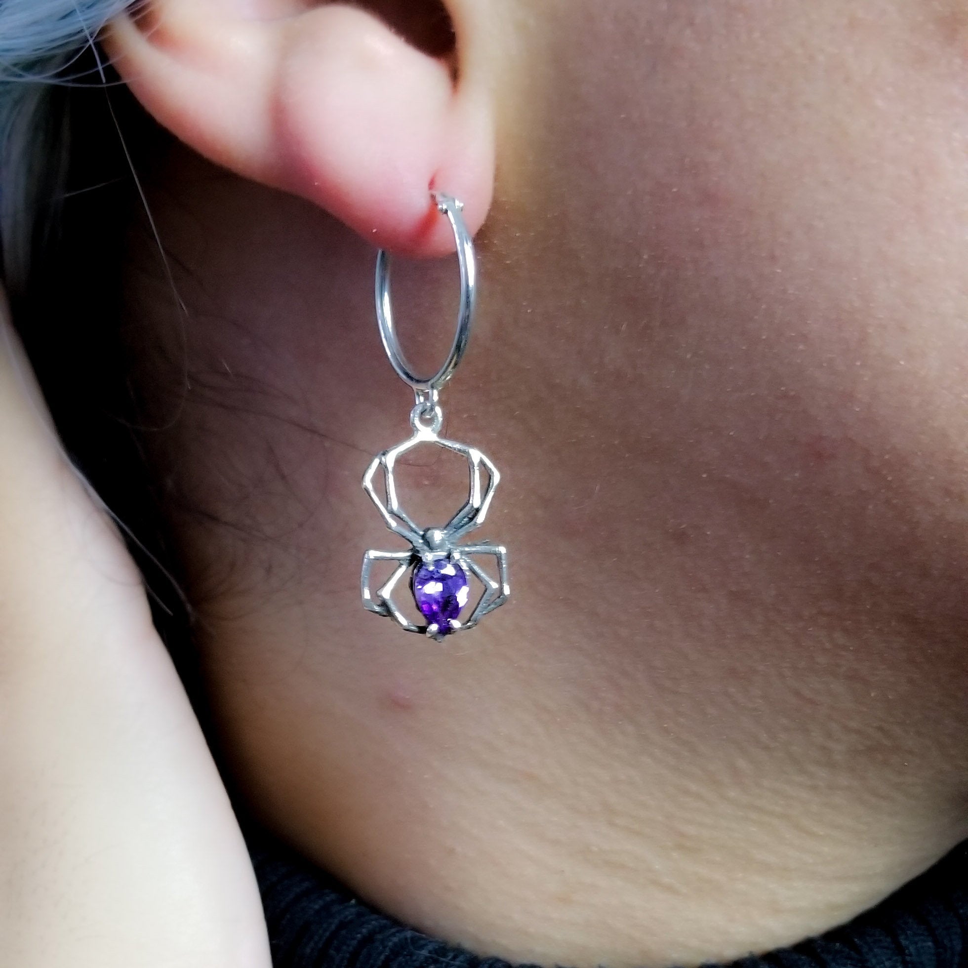 Purple Amethyst Spider Hoops - Inchoo Bijoux