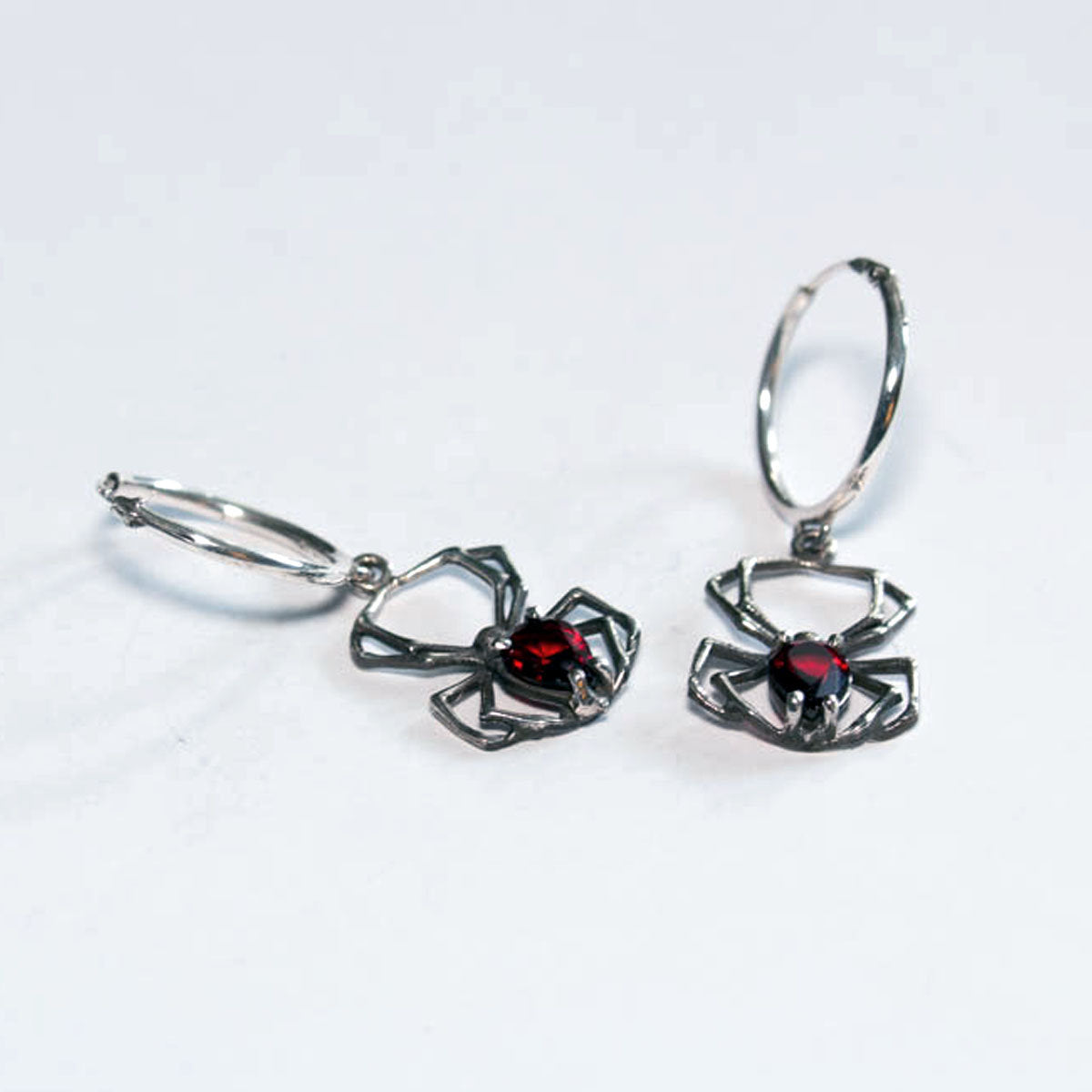 Red Garnet Spider Dangle Hoops - Inchoo Bijoux