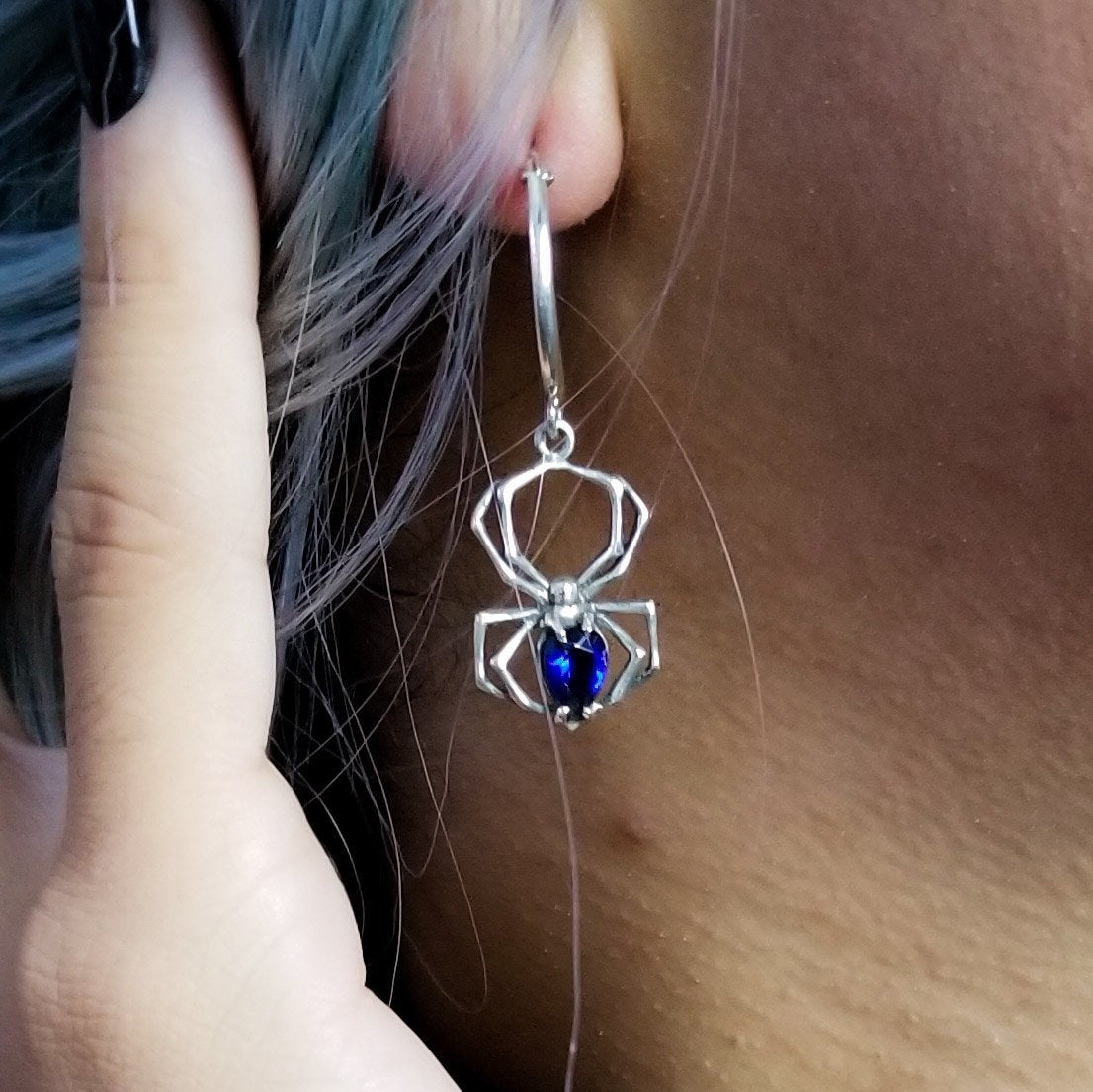 Cobalt Blue Spider Hoops - Inchoo Bijoux