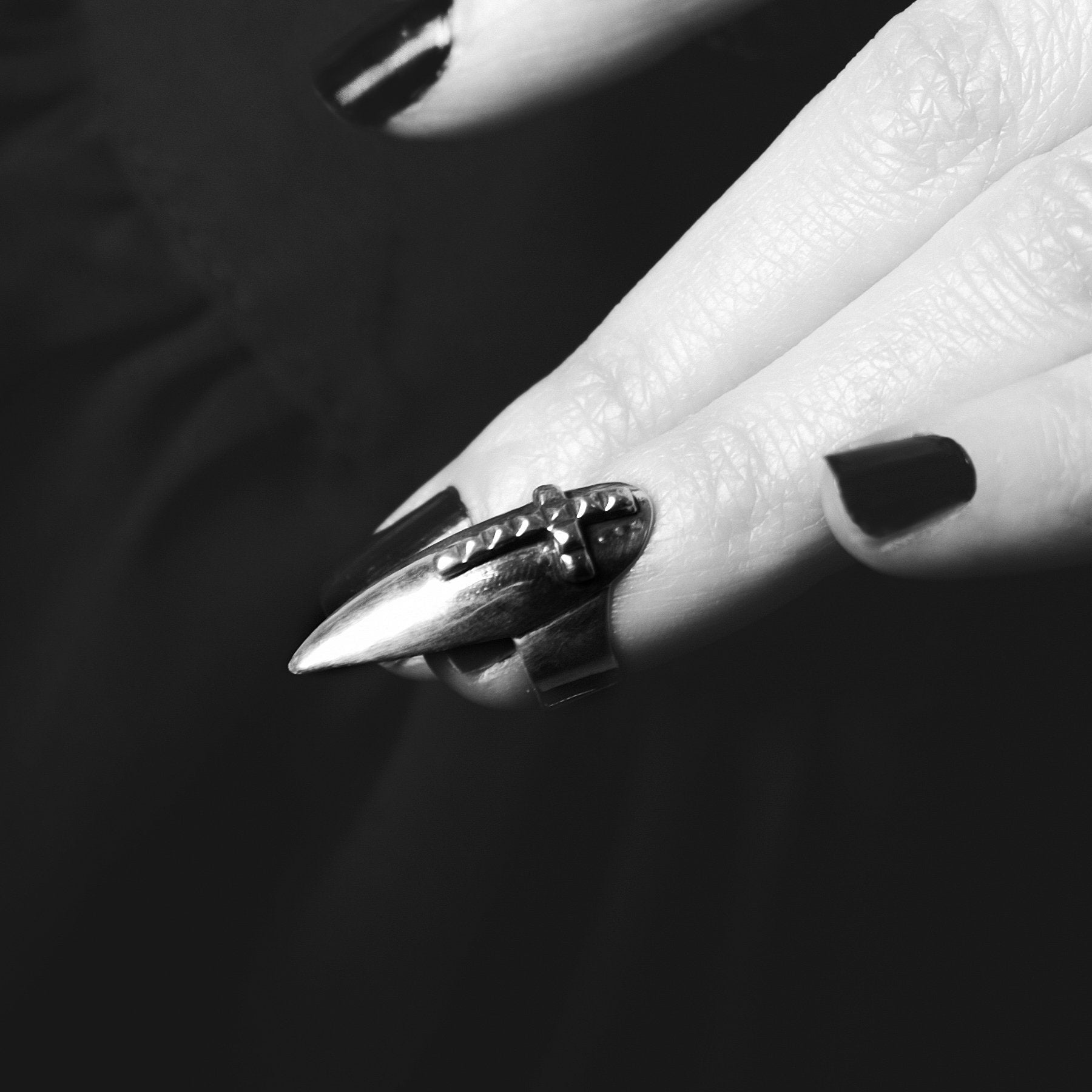 Studded Cross Stiletto Midi Fake Nail Ring Claw - Inchoo Bijoux