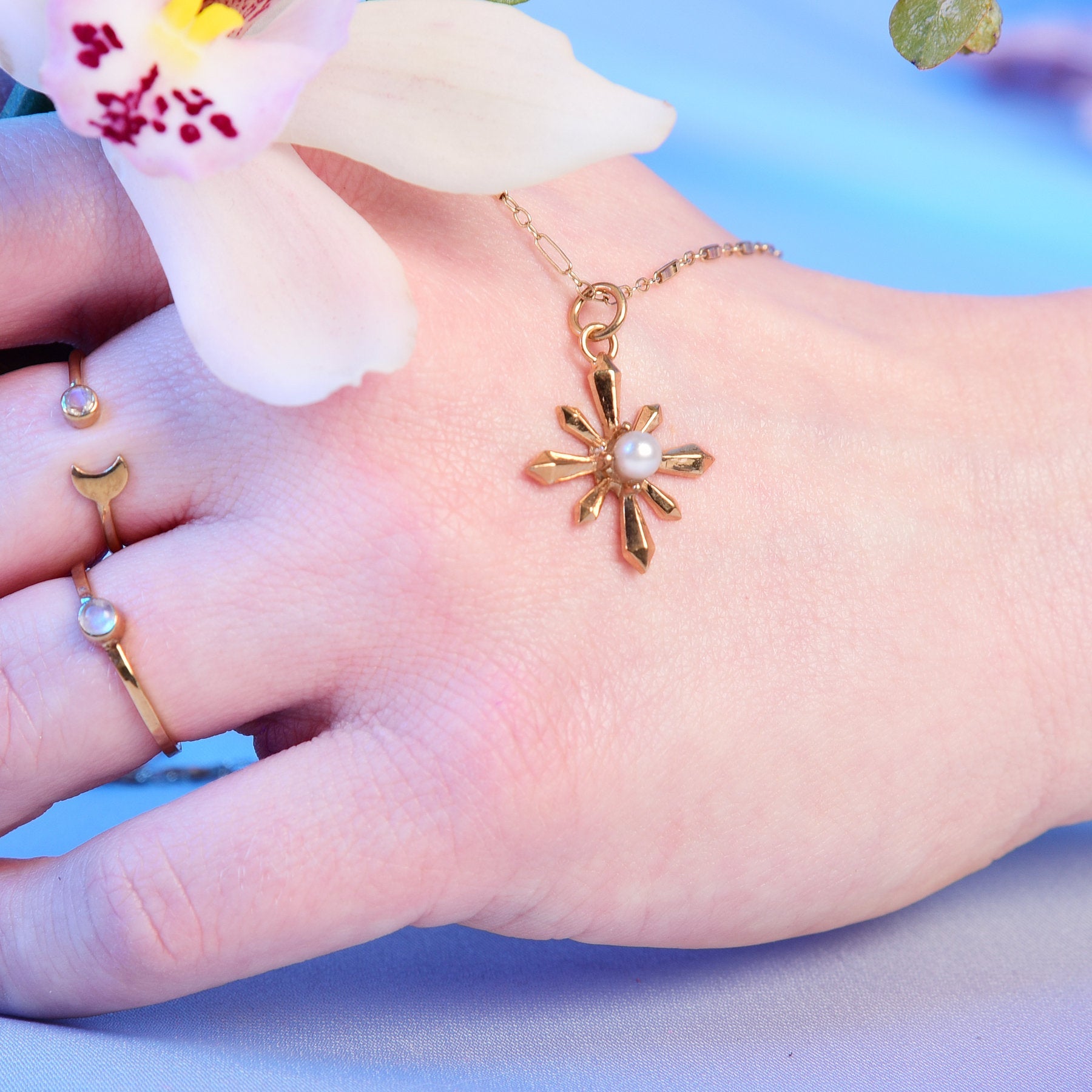 Rose Gold Art Deco Star Pendant 10K - 14K - Inchoo Bijoux