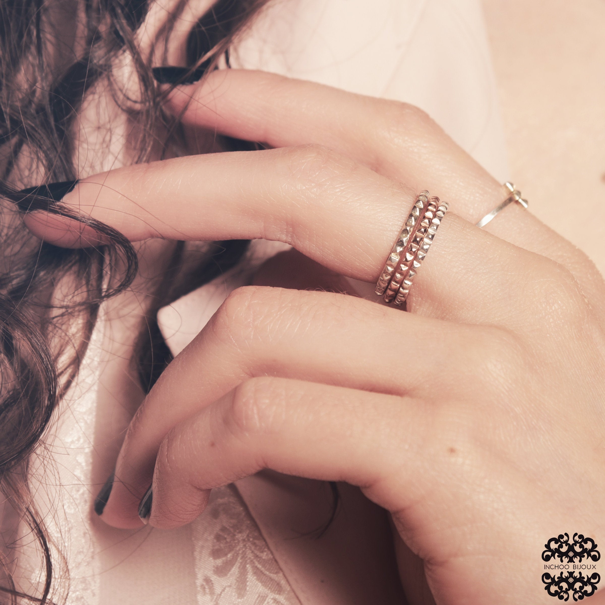 14K Rose Gold Studded Thin Wedding Ring-Ring-Inchoo Bijoux-Inchoo Bijoux