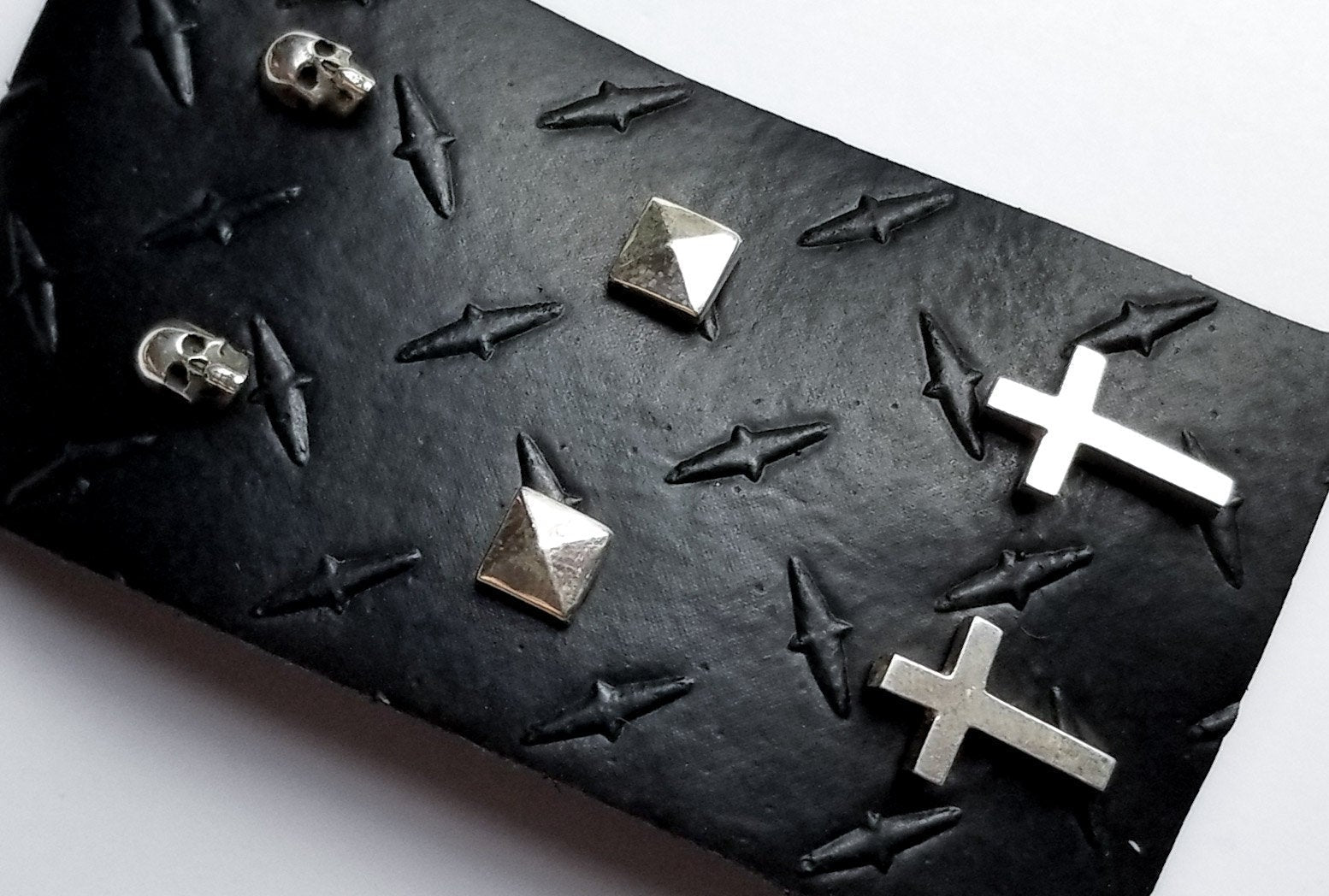 Set of 3 Pairs of Earrings - Skull, Cross & Pyramid Studs - Inchoo Bijoux