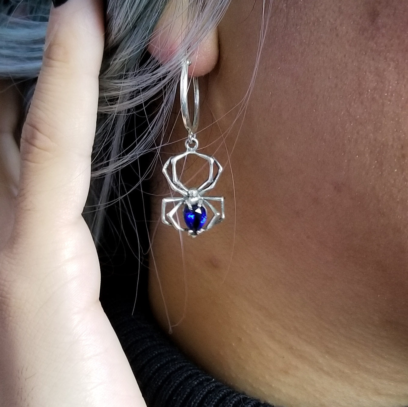 Cobalt Blue Spider Hoops - Inchoo Bijoux