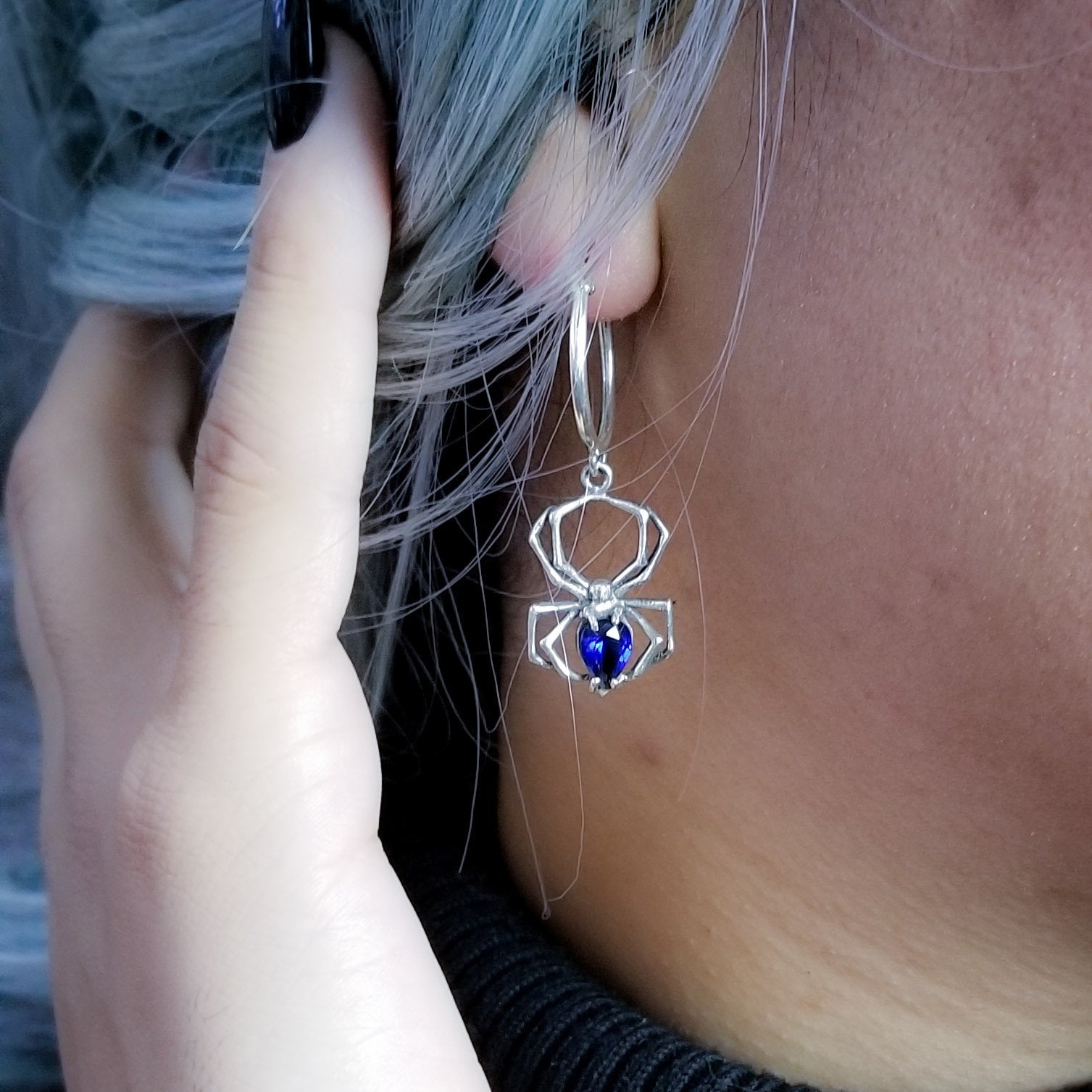 Cobalt Blue Spider Hoops - Inchoo Bijoux
