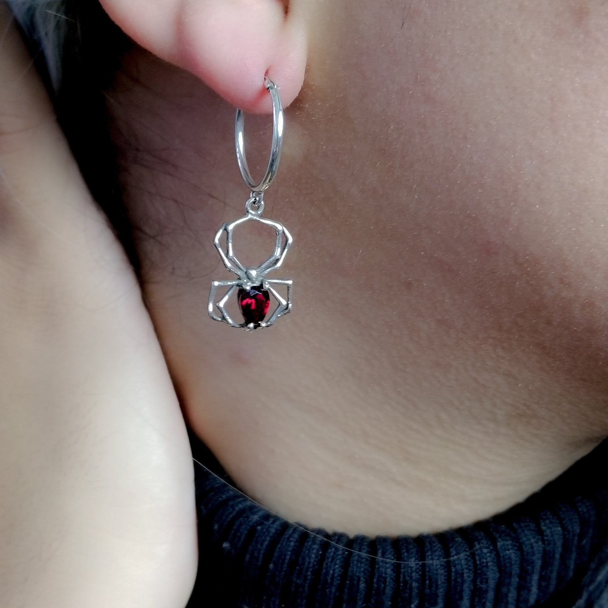 Red Garnet Spider Dangle Hoops - Inchoo Bijoux