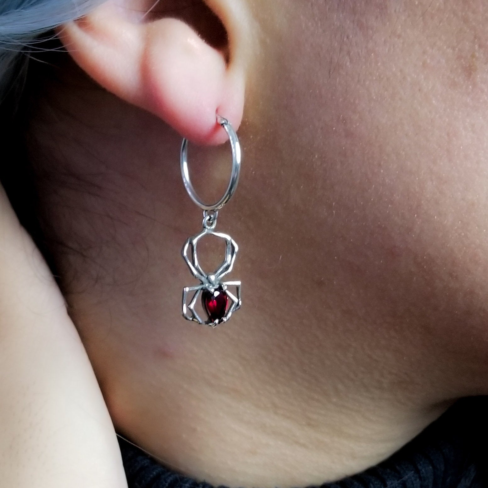 Red Garnet Spider Dangle Hoops - Inchoo Bijoux