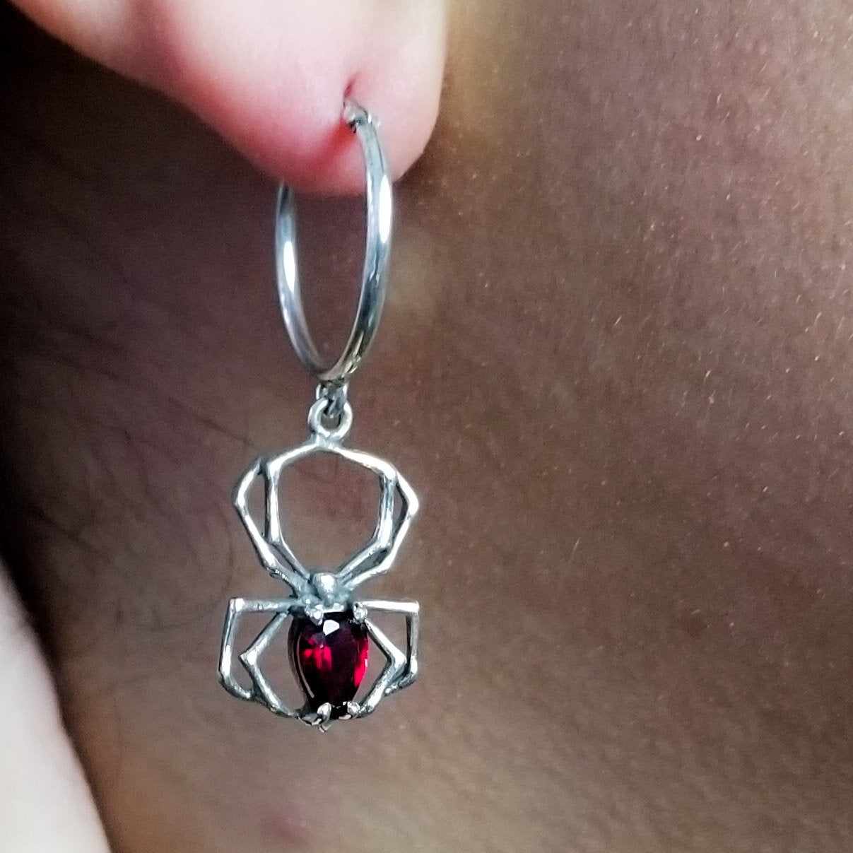Red Garnet Spider Dangle Hoops - Inchoo Bijoux