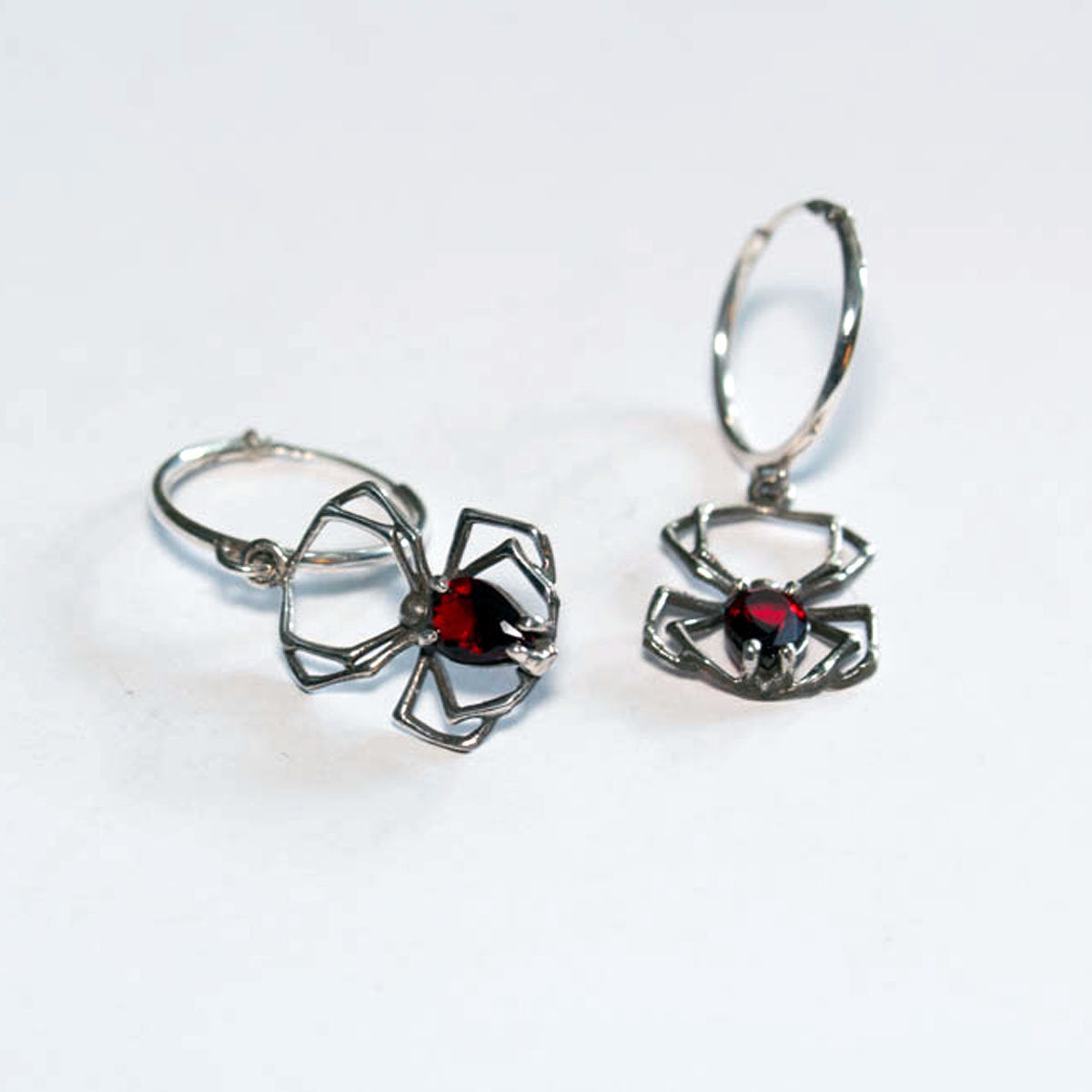 Red Garnet Spider Dangle Hoops - Inchoo Bijoux