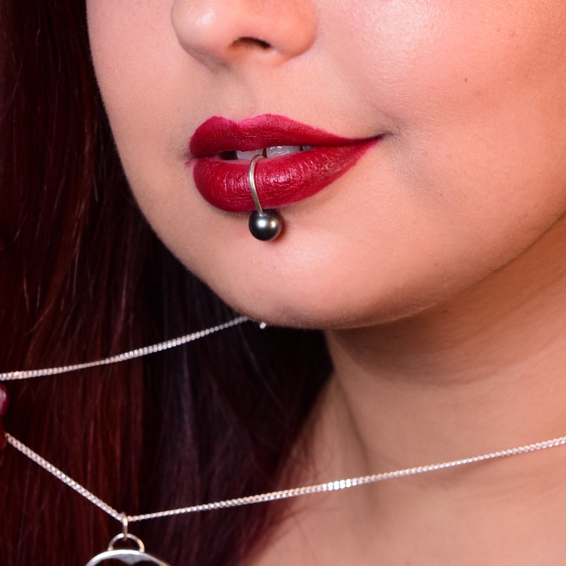 Black Dark Pearl Fake Lip Ring - Inchoo Bijoux