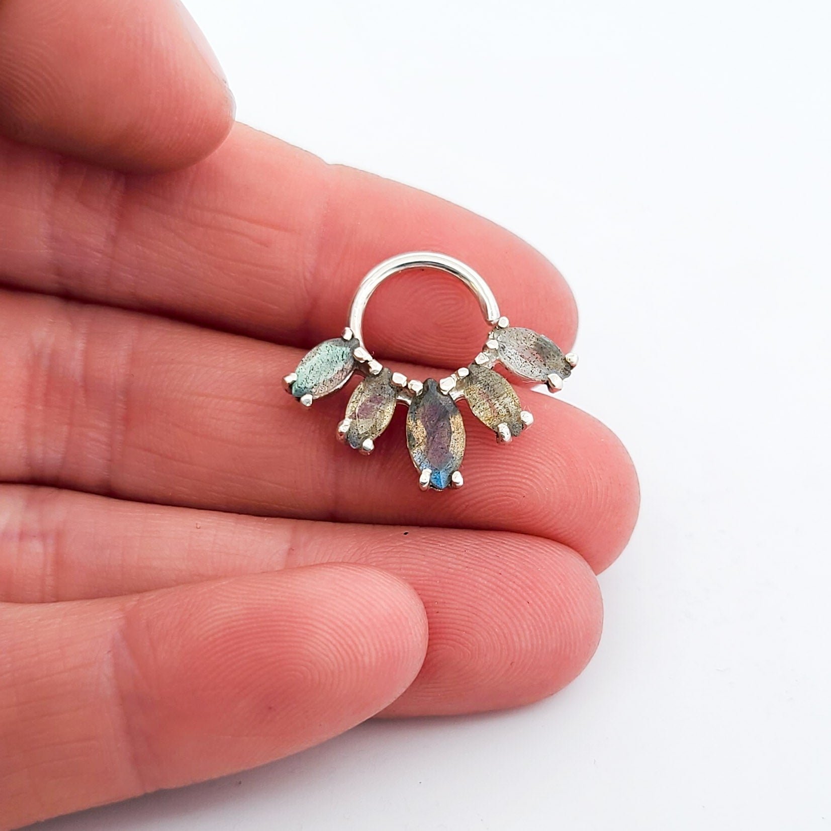 Statement Labradorite Septum Nose Piercing Marquise