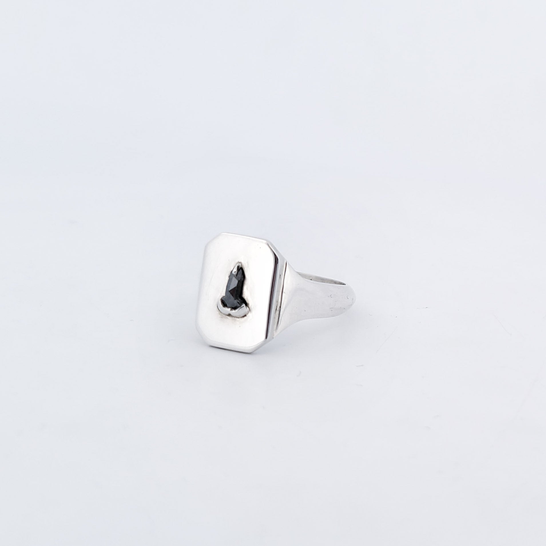 Mature Salt and Pepper Diamond Penis Signet Ring