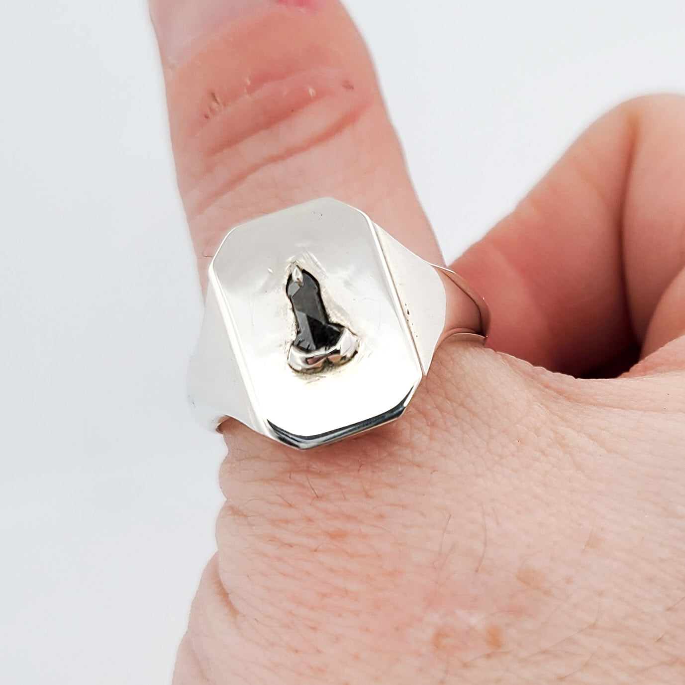 Mature Salt and Pepper Diamond Penis Signet Ring