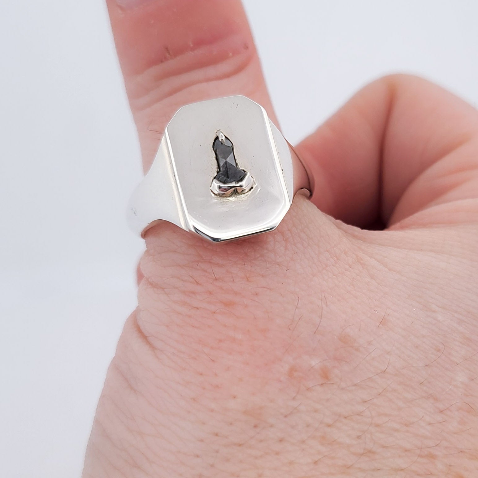 Mature Salt and Pepper Diamond Penis Signet Ring