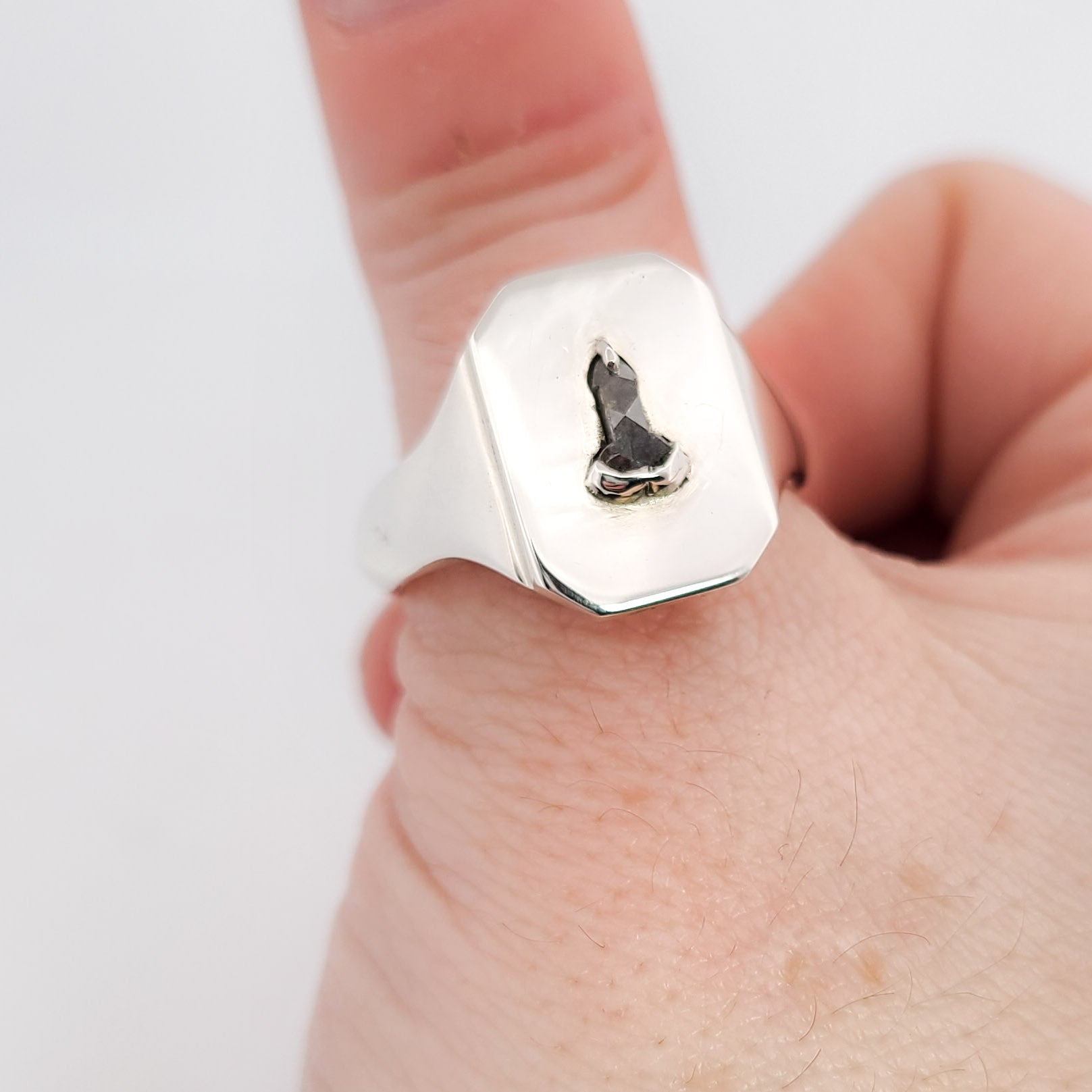 Mature Salt and Pepper Diamond Penis Signet Ring