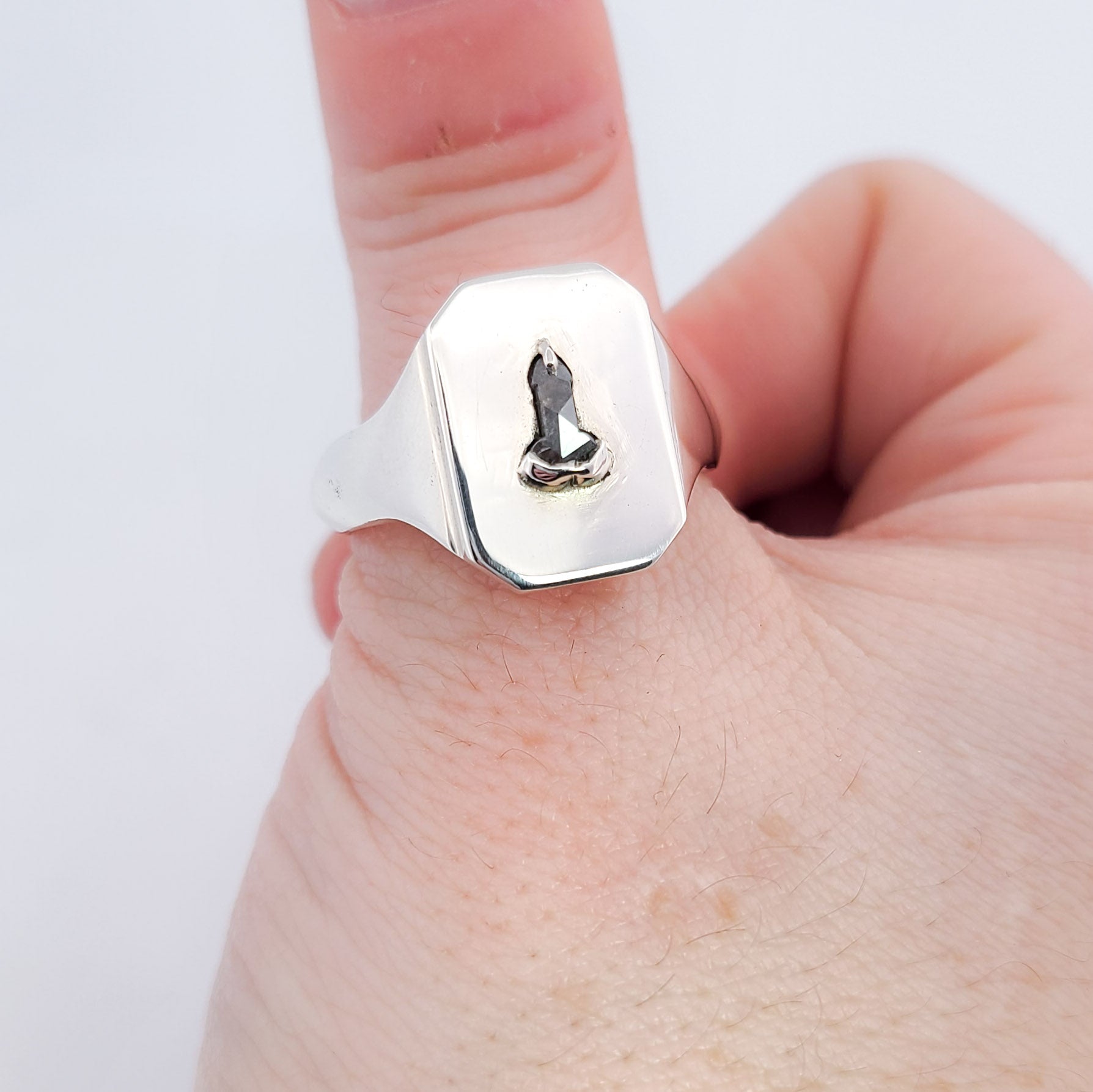 Mature Salt and Pepper Diamond Penis Signet Ring