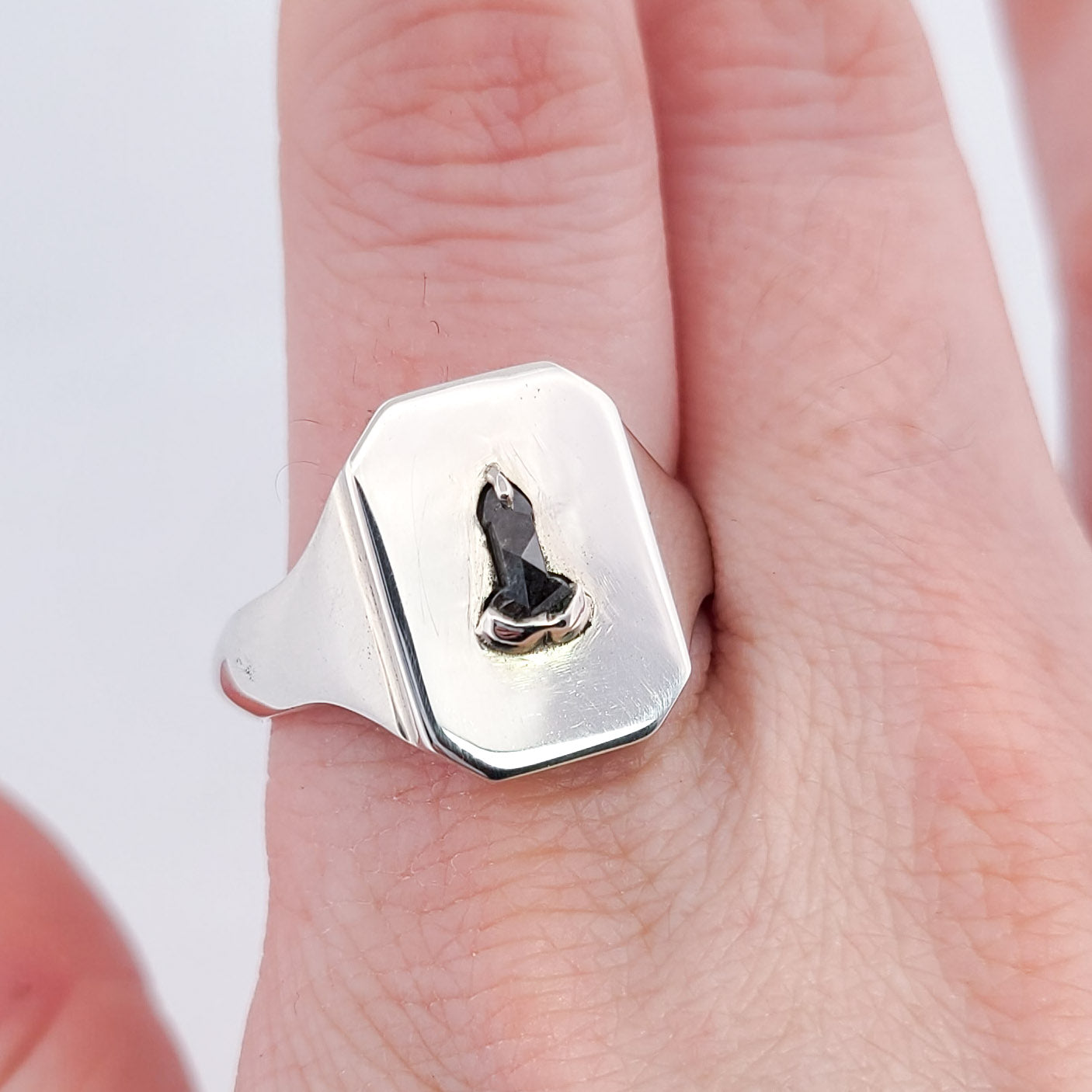 Mature Salt and Pepper Diamond Penis Signet Ring
