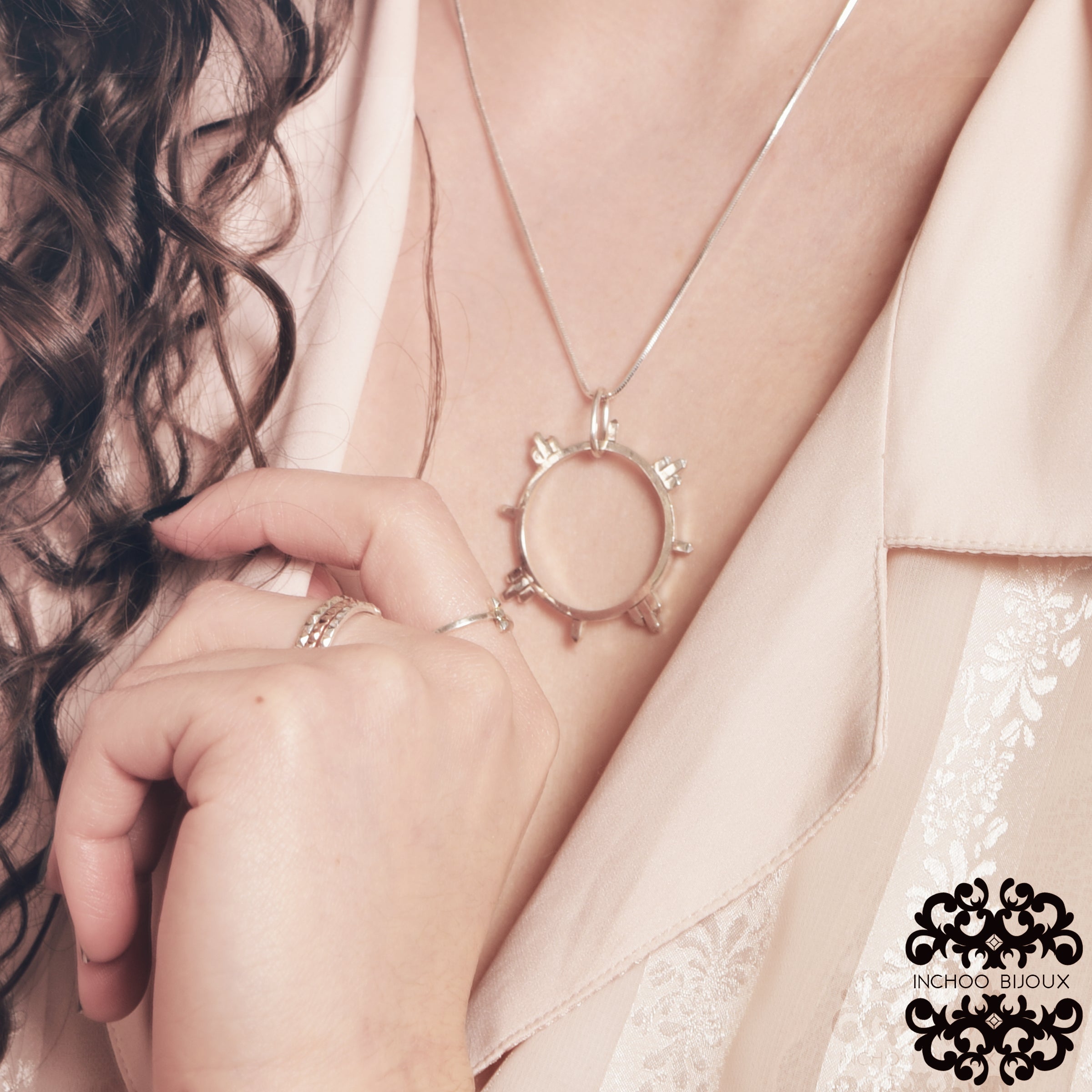 14K White Gold Celestial Hoop Pendant-Pendant-Inchoo Bijoux-Inchoo Bijoux