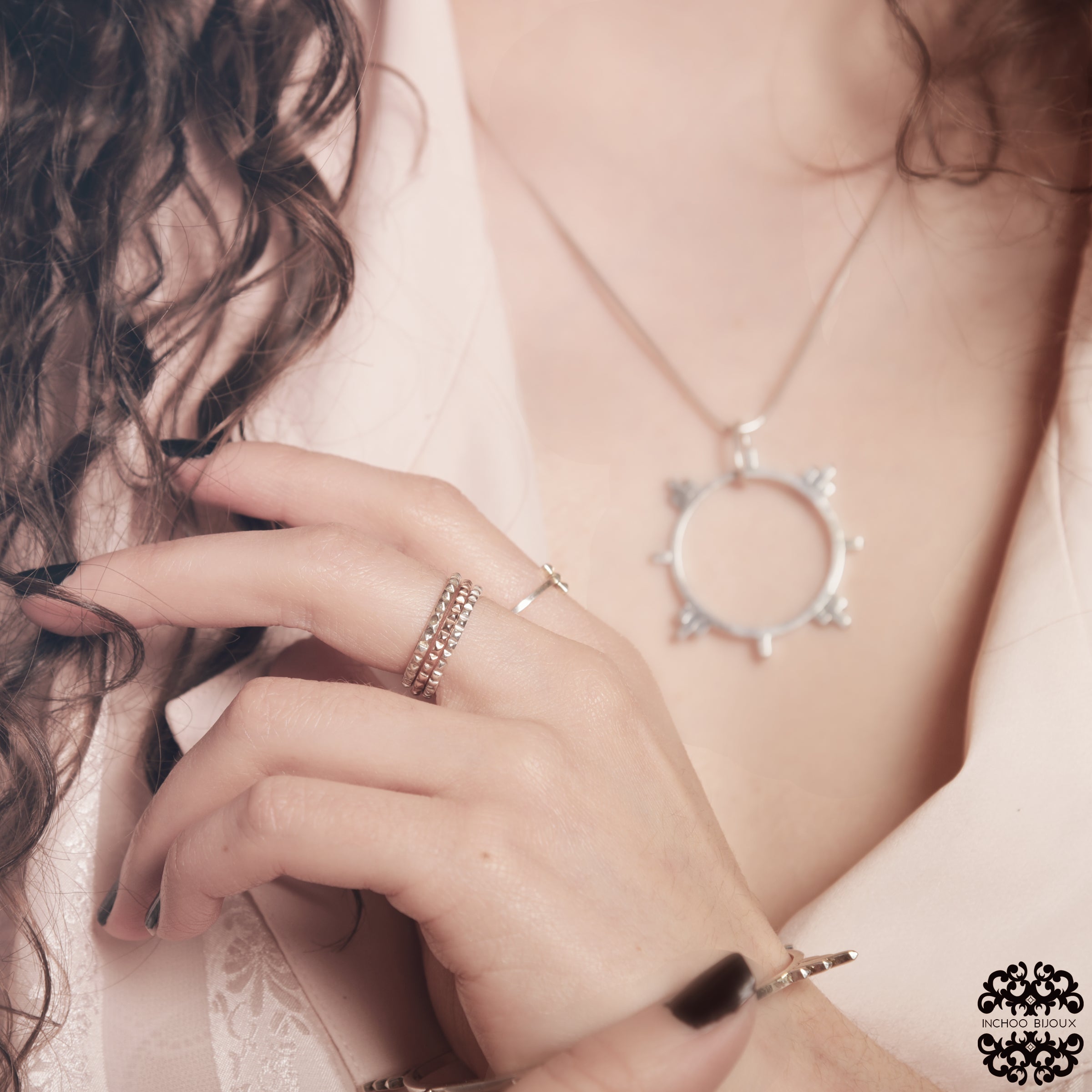 14K White Gold Celestial Hoop Pendant-Pendant-Inchoo Bijoux-Inchoo Bijoux