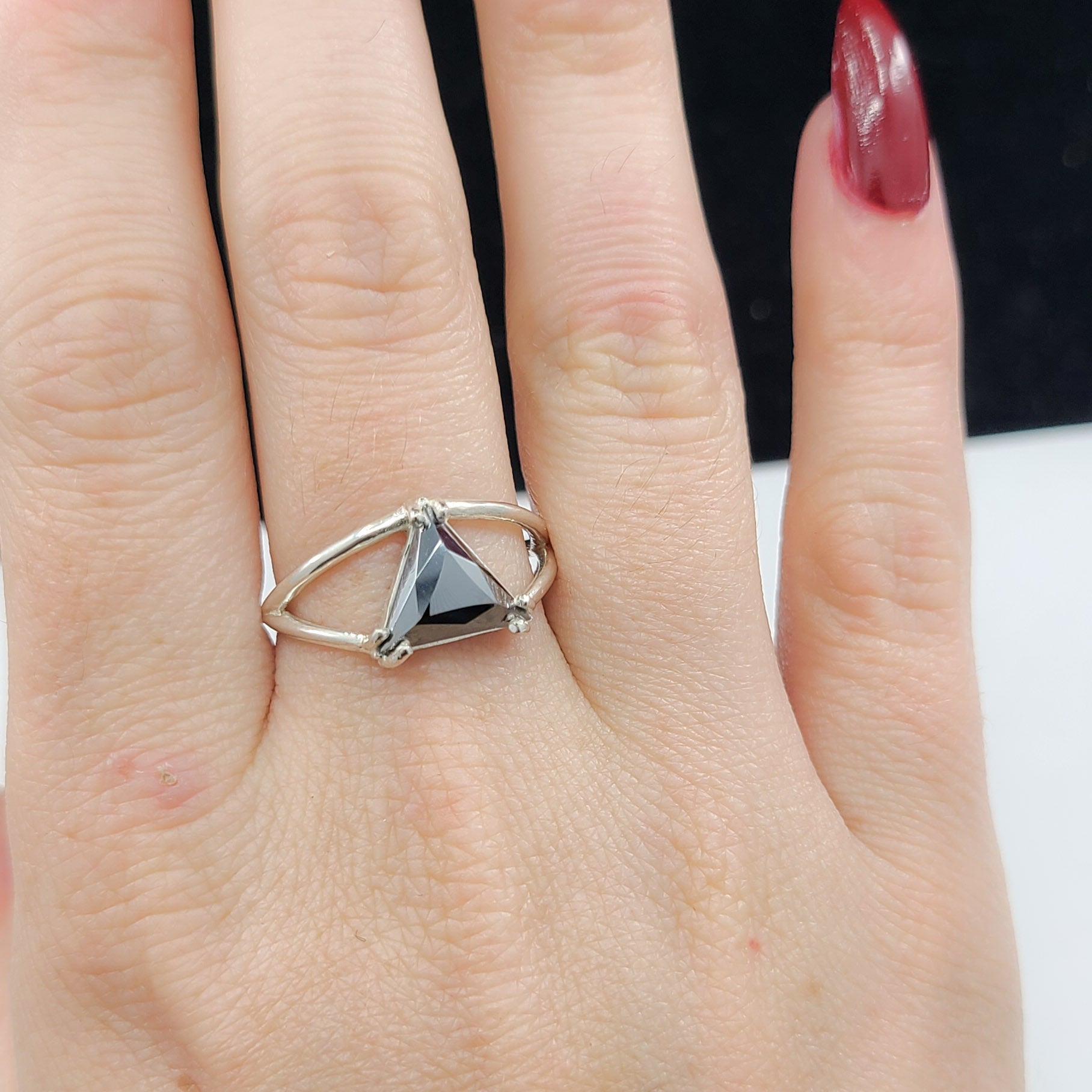 Sparkling Hematite Triangle Ring